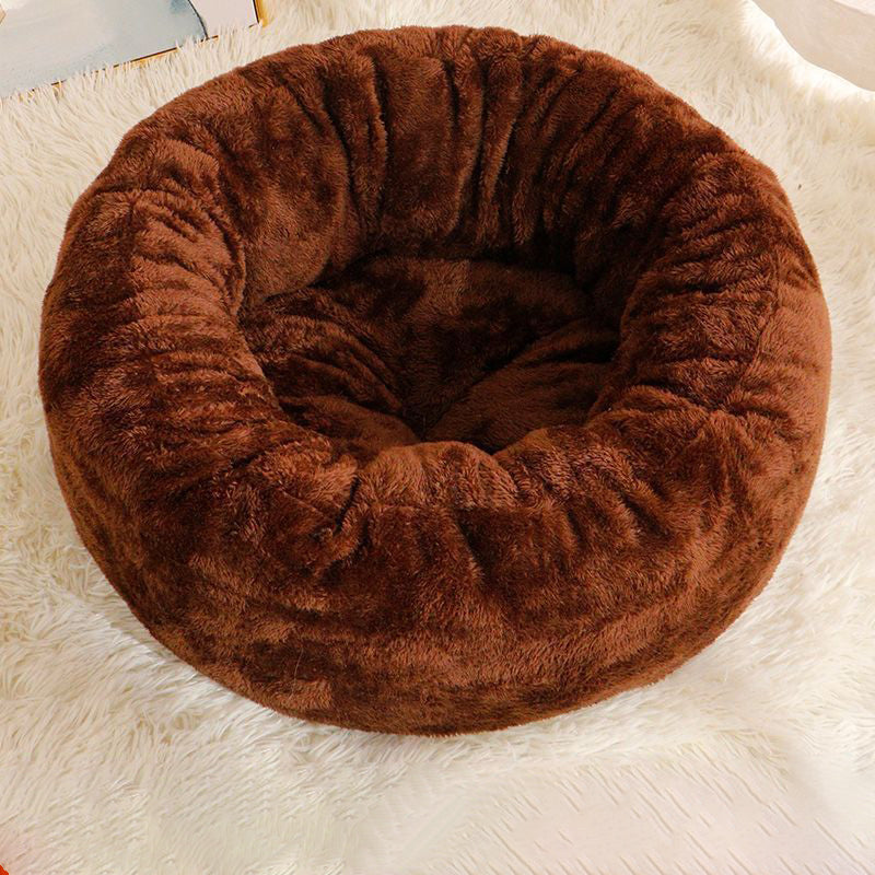 Plush Round Pet Donut Bed Warm Comfortable Cushion