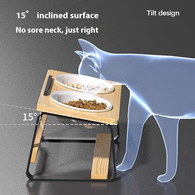 Ceramic Double Pet Feeding Bowl Cervical Spine Support