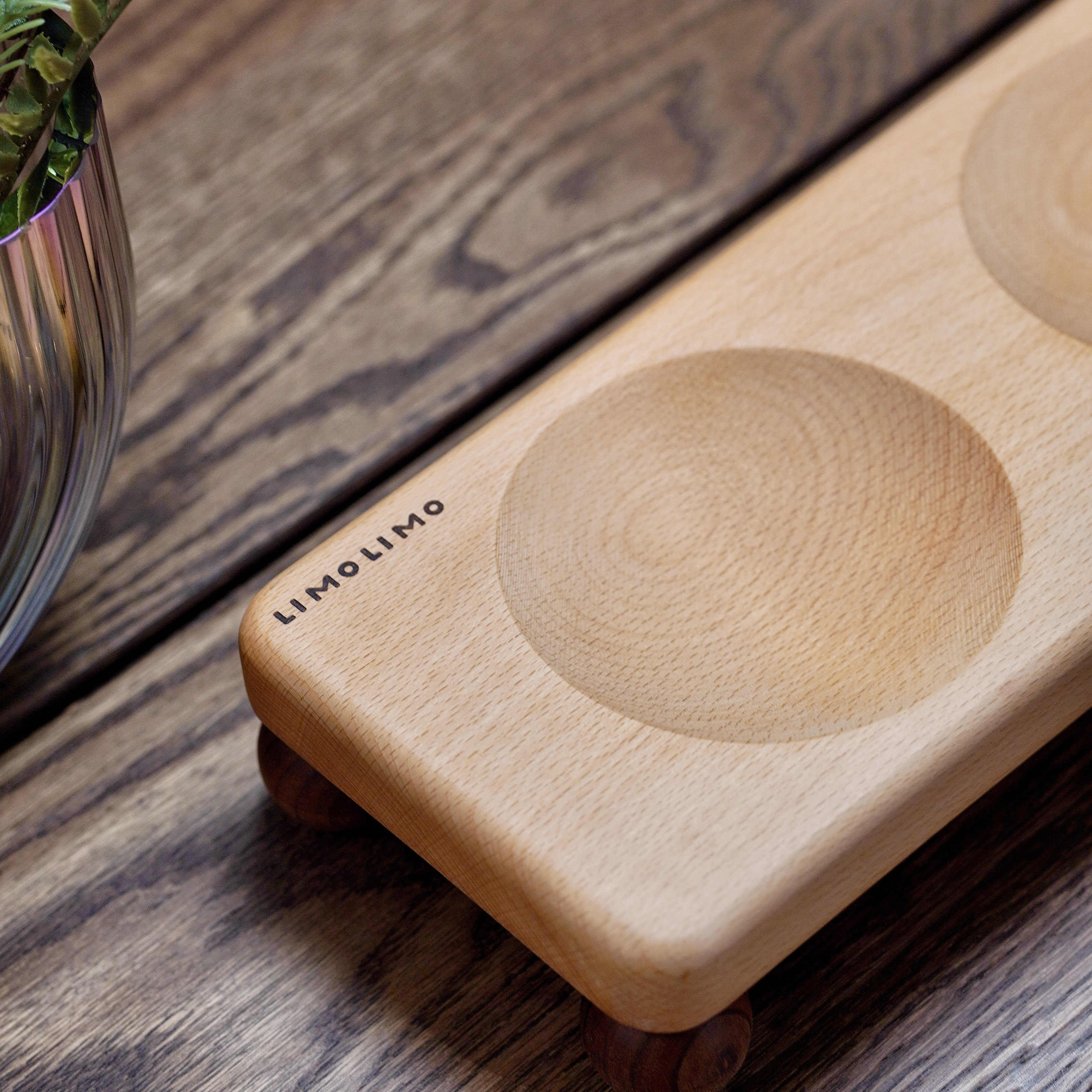 Solid Wood And Ceramic Pet Feeding Bowl