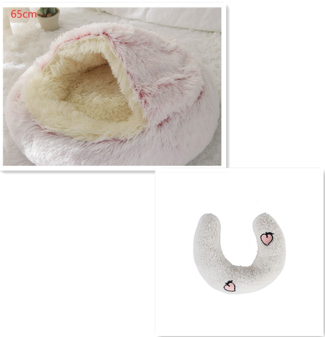 2-in-1 Plush Pet Bed Warm Soft Round Nest
