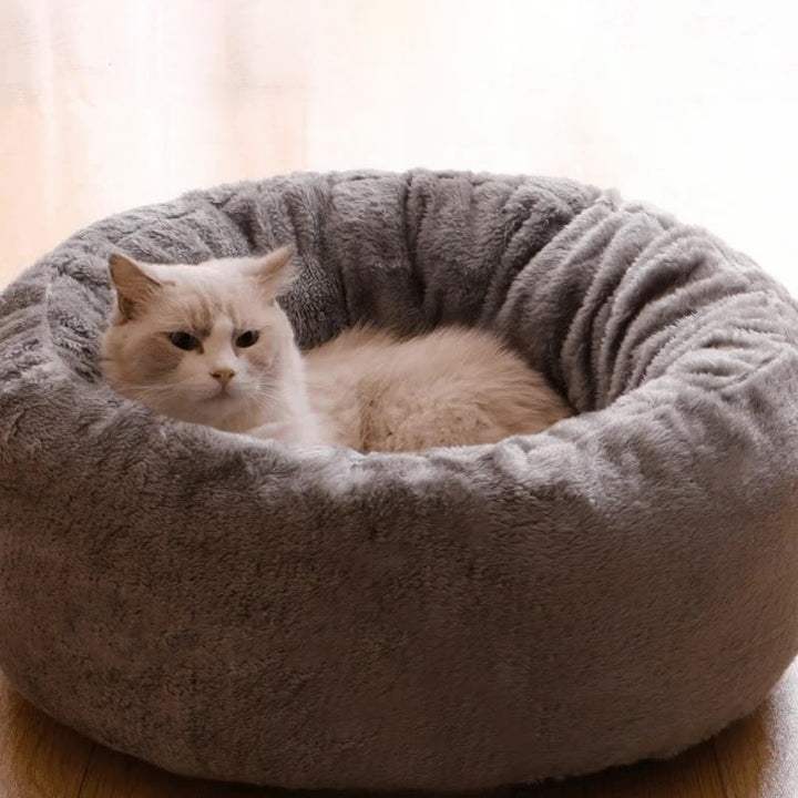 Plush Round Pet Donut Bed Warm Comfortable Cushion
