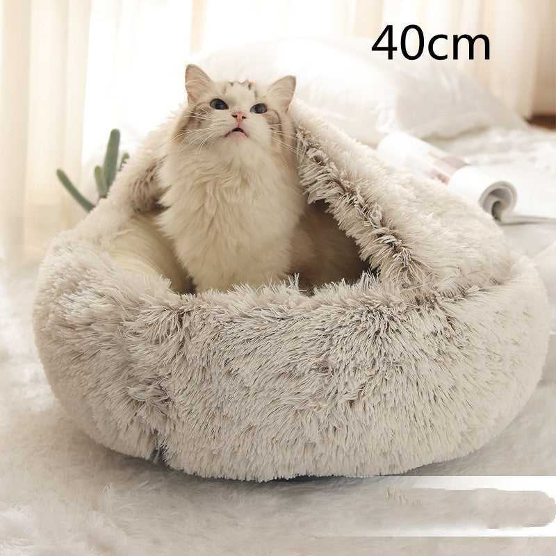 2-in-1 Plush Pet Bed Warm Soft Round Nest