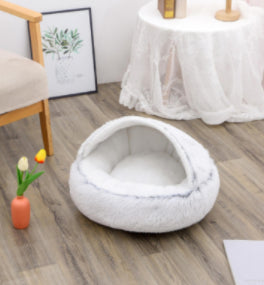 2-in-1 Plush Pet Bed Warm Soft Round Nest