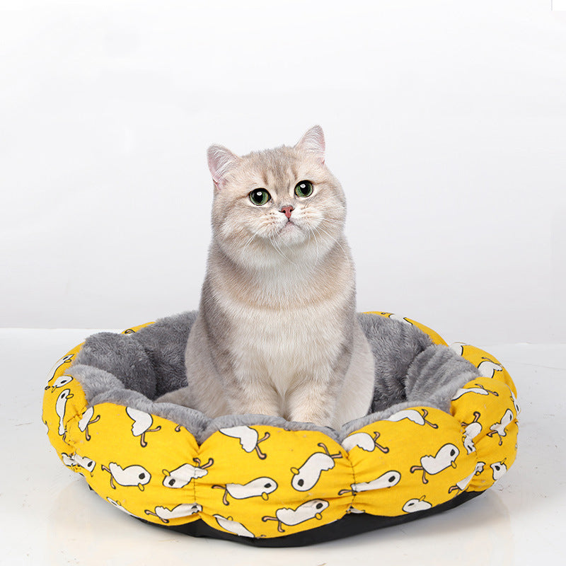 Calming Donut-Shaped Pet Bed Soft Fluffy Round Nest