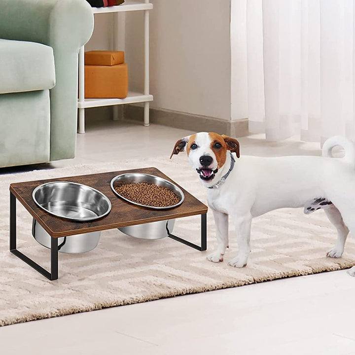 Iron and Wood Combined Pet Feeding Rack With Bowl