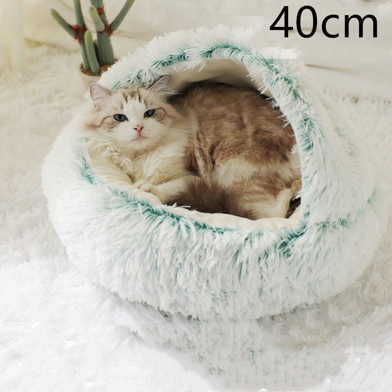 2-in-1 Plush Pet Bed Warm Soft Round Nest