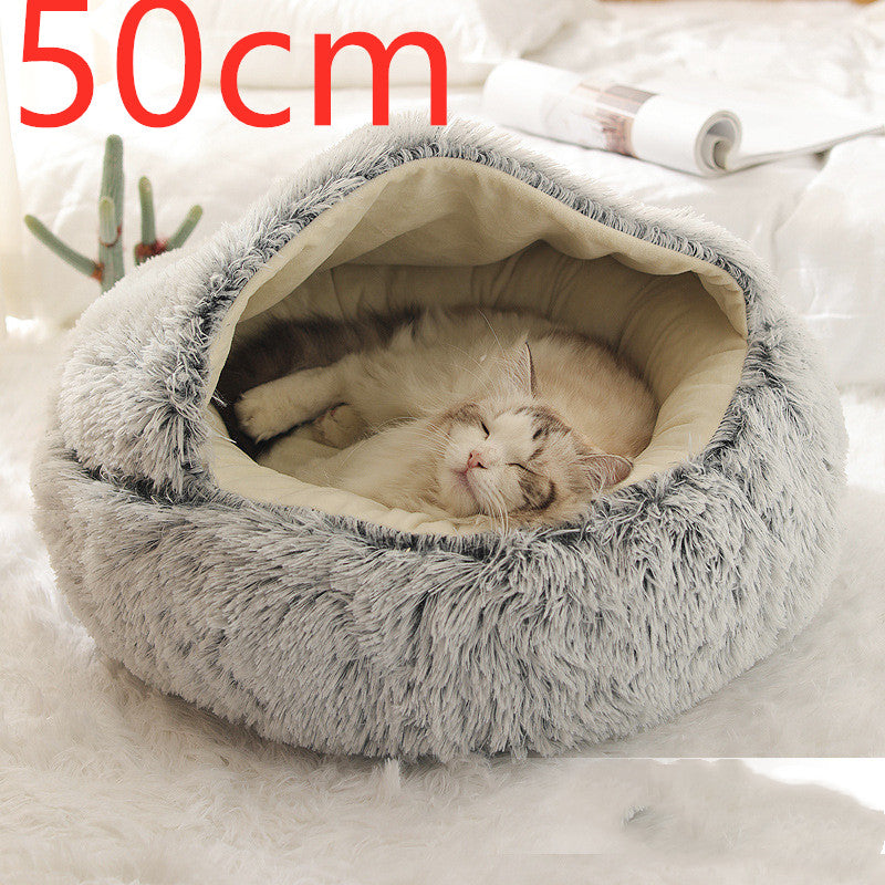 2-in-1 Plush Pet Bed Warm Soft Round Nest