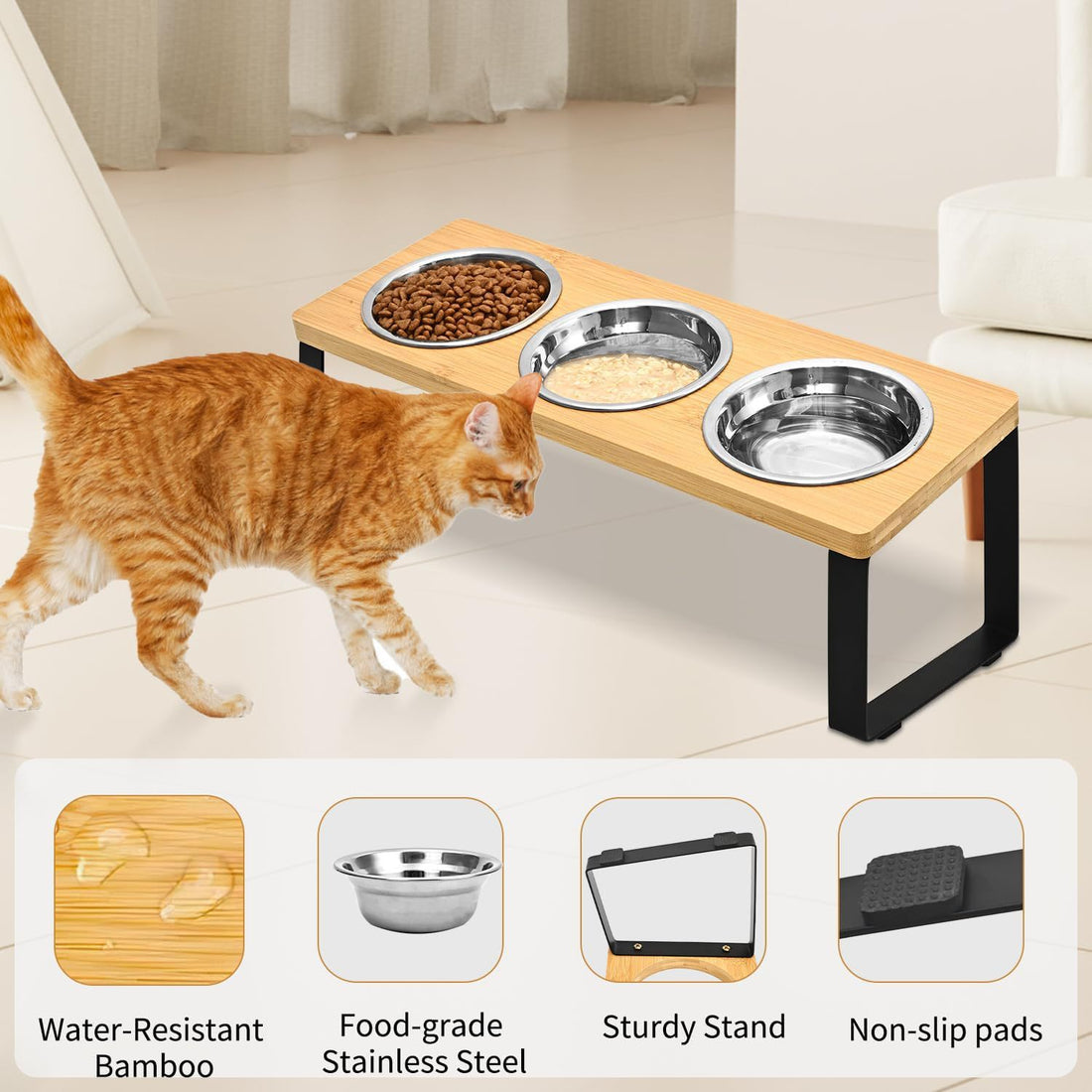 Iron and Wood Combined Pet Feeding Rack With Bowl