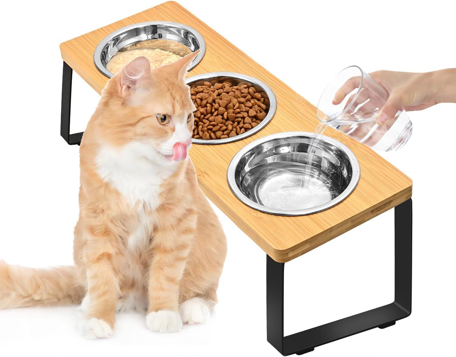 Iron and Wood Combined Pet Feeding Rack With Bowl