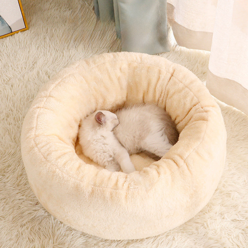 Plush Round Pet Donut Bed Warm Comfortable Cushion