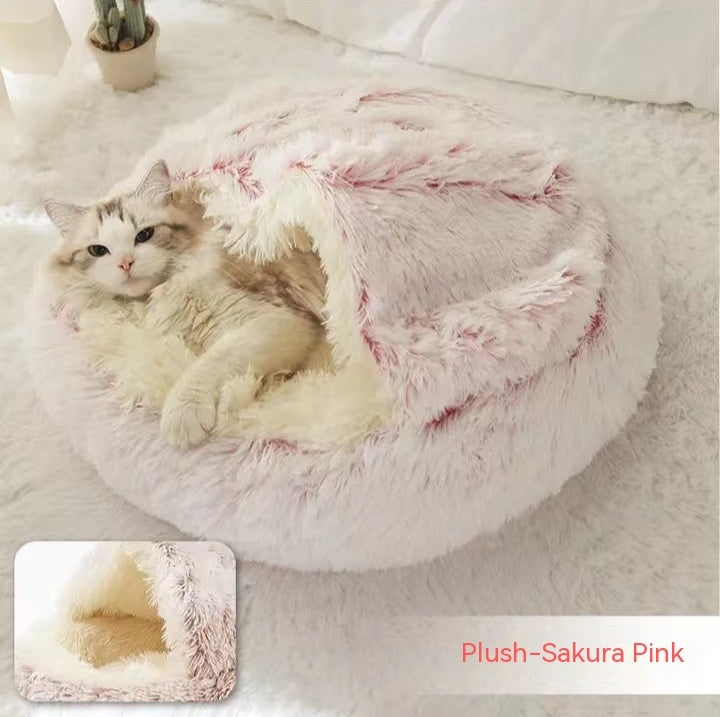 2-in-1 Plush Pet Bed Warm Soft Round Nest