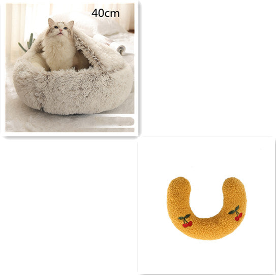 2-in-1 Plush Pet Bed Warm Soft Round Nest