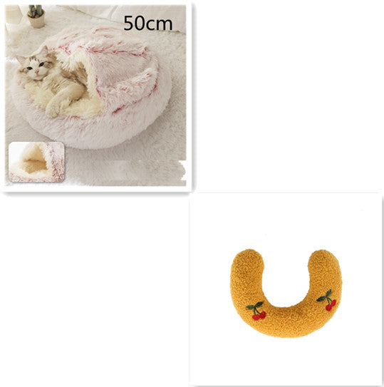 2-in-1 Plush Pet Bed Warm Soft Round Nest