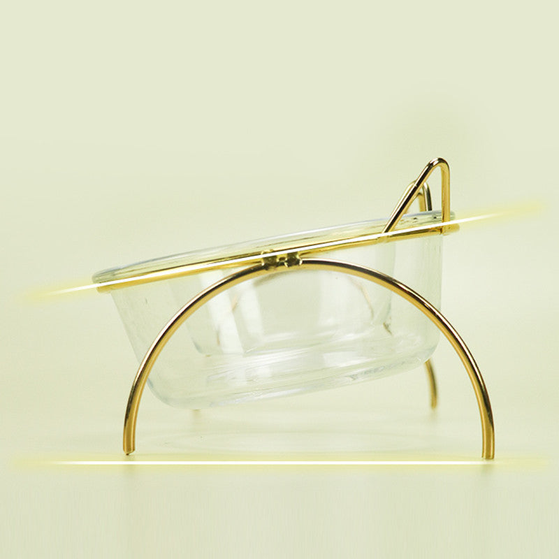 Glass Pet Feeding Bowl With Metal Rack For Food And Water