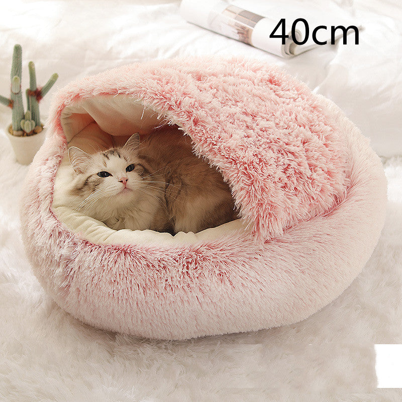 2-in-1 Plush Pet Bed Warm Soft Round Nest