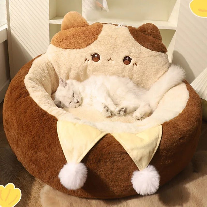 Round Plush Pet Bed Warm Deep Sleep Cushion