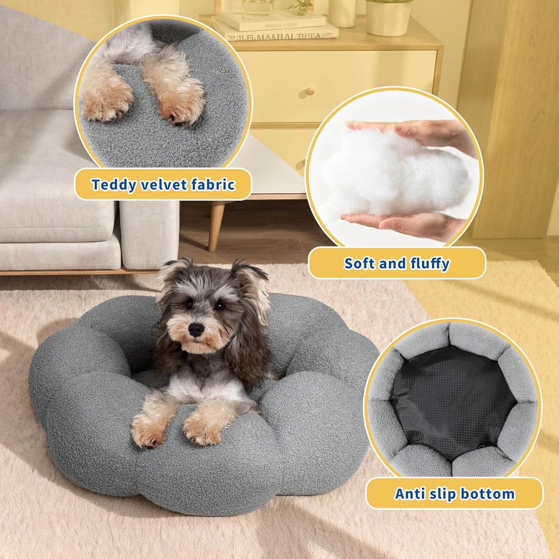 Calming Plush Flower Pet Bed Round Donut Cuddler