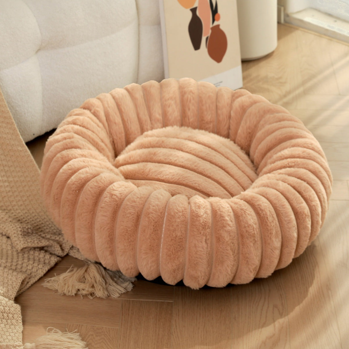 High-Weight Plush Pet Nest Warm Winter Round Bed