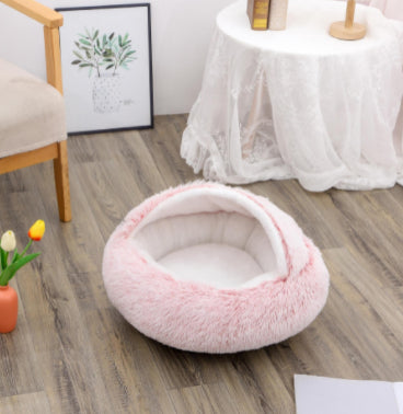 2-in-1 Plush Pet Bed Warm Soft Round Nest