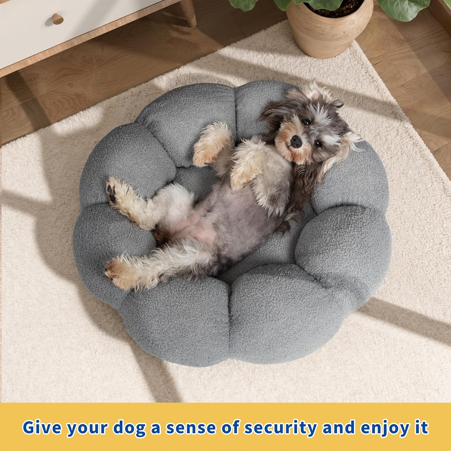 Calming Plush Flower Pet Bed Round Donut Cuddler