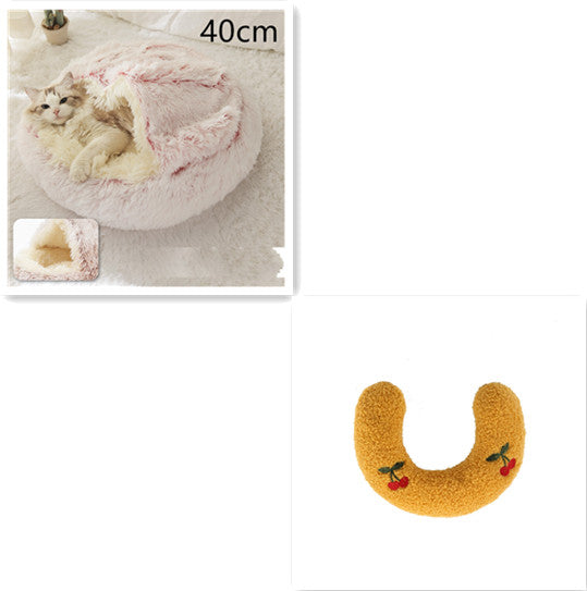 2-in-1 Plush Pet Bed Warm Soft Round Nest