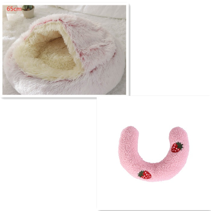 2-in-1 Plush Pet Bed Warm Soft Round Nest
