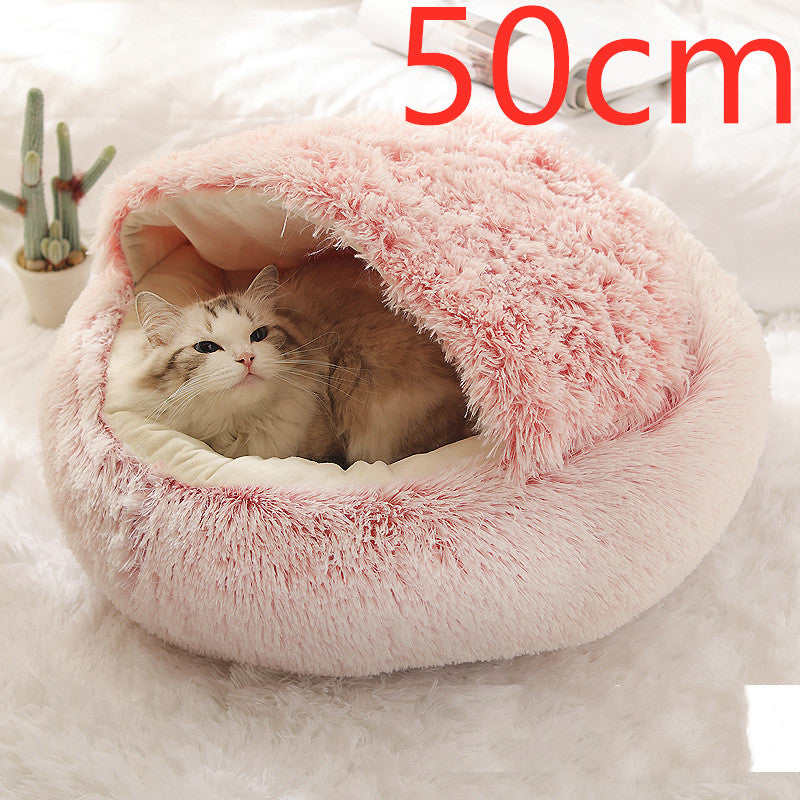 2-in-1 Plush Pet Bed Warm Soft Round Nest