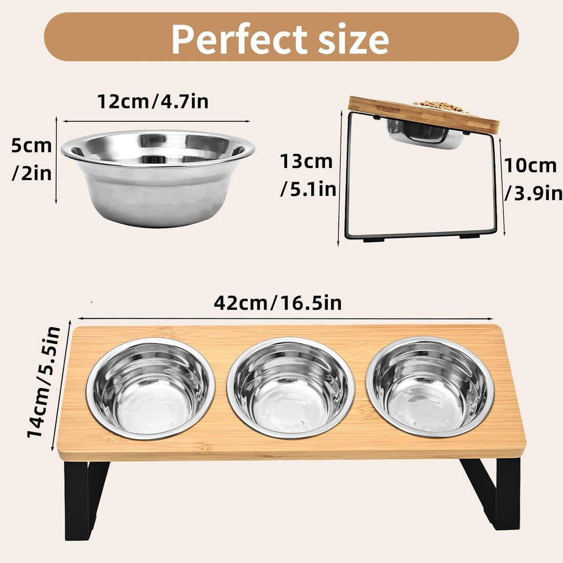 Iron and Wood Combined Pet Feeding Rack With Bowl