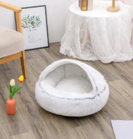 2-in-1 Plush Pet Bed Warm Soft Round Nest