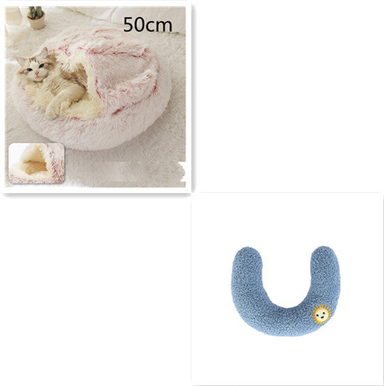 2-in-1 Plush Pet Bed Warm Soft Round Nest