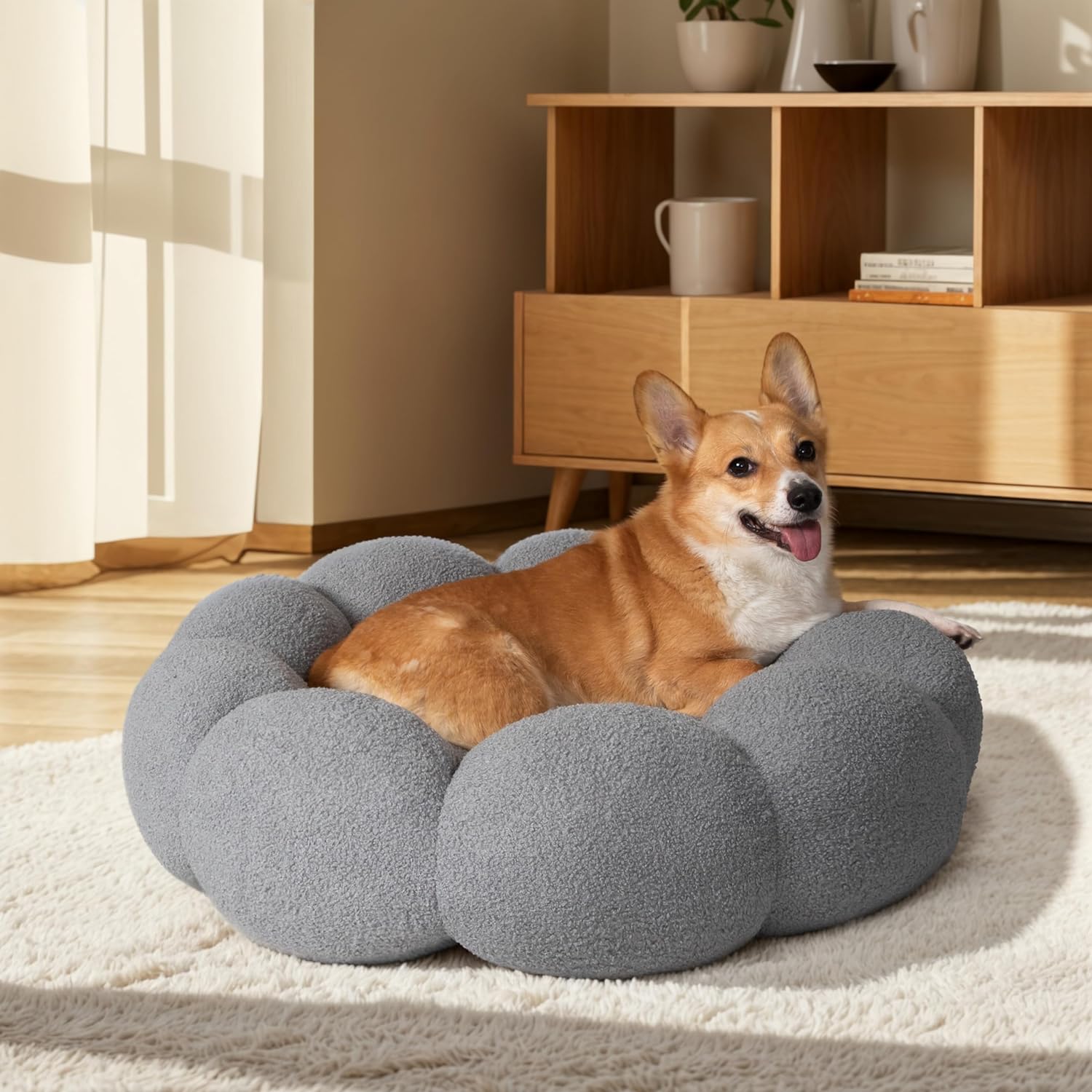 Calming Plush Flower Pet Bed Round Donut Cuddler