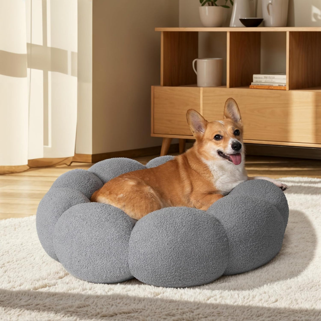 Calming Plush Flower Pet Bed Round Donut Cuddler