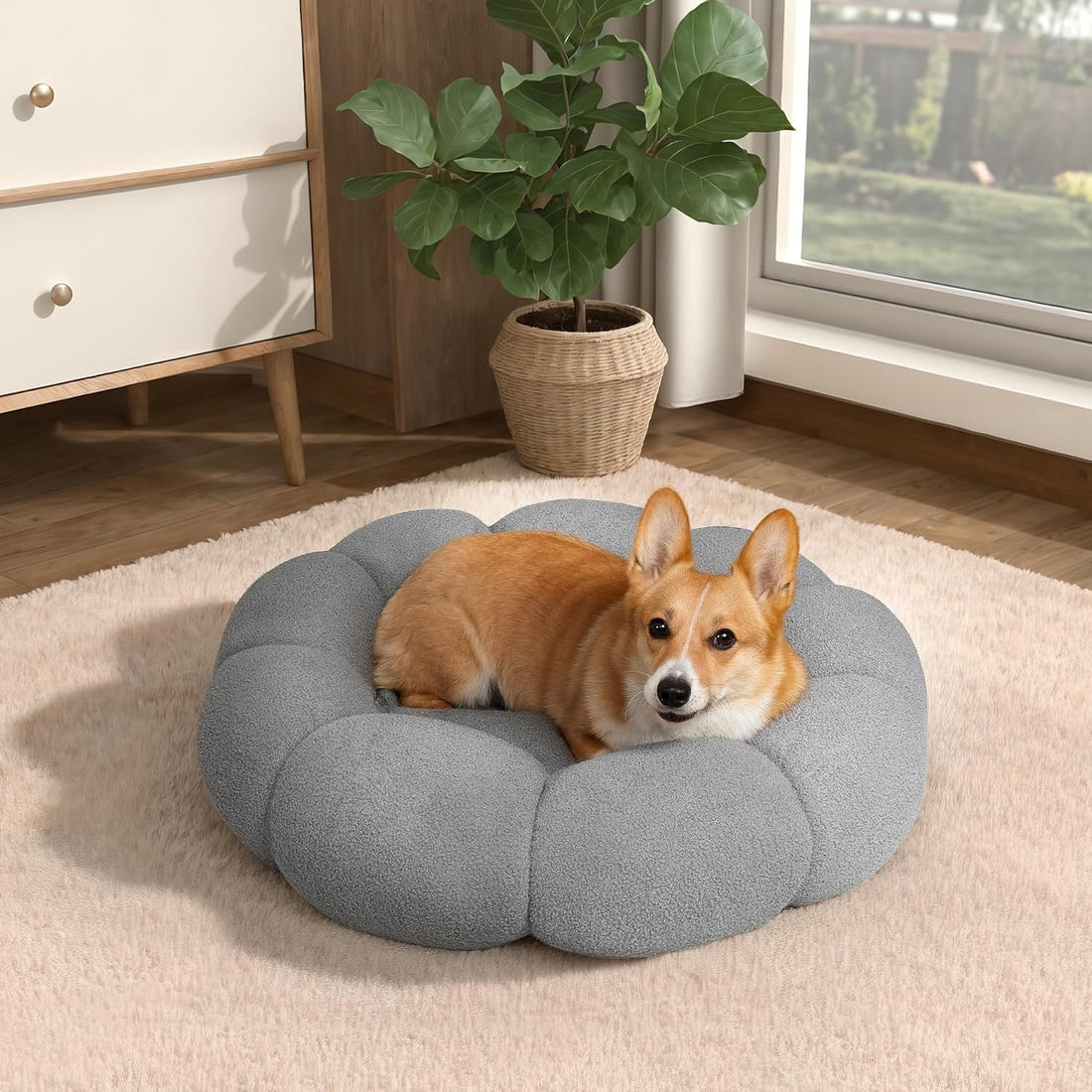 Calming Plush Flower Pet Bed Round Donut Cuddler