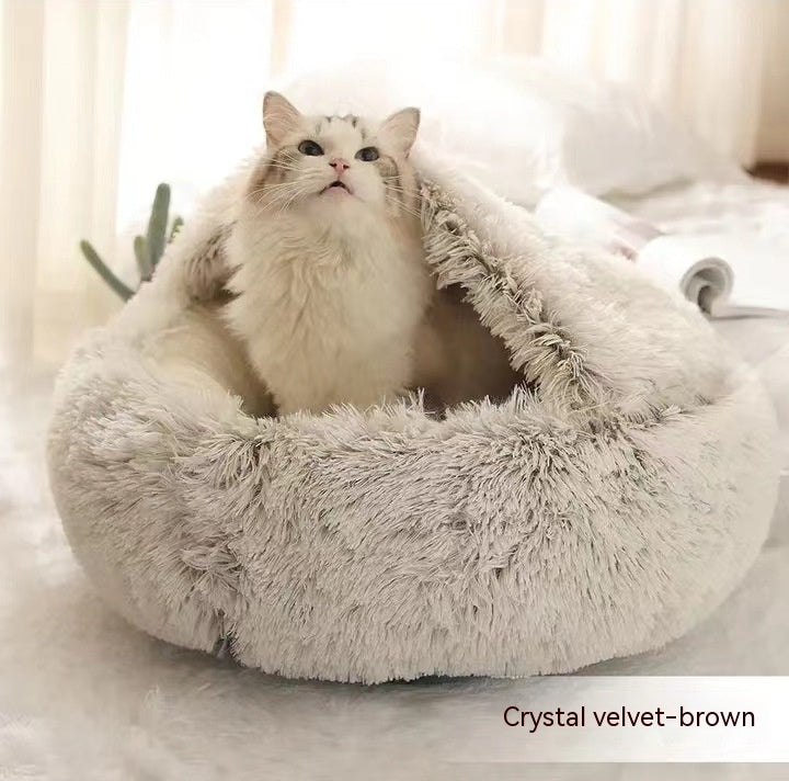 2-in-1 Plush Pet Bed Warm Soft Round Nest
