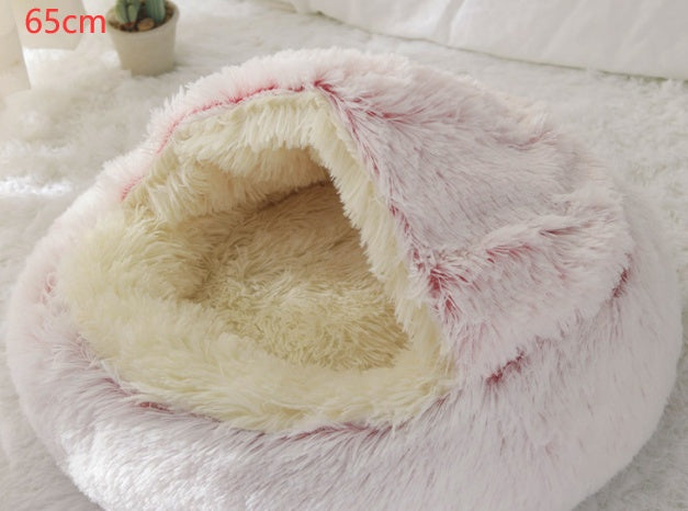 2-in-1 Plush Pet Bed Warm Soft Round Nest