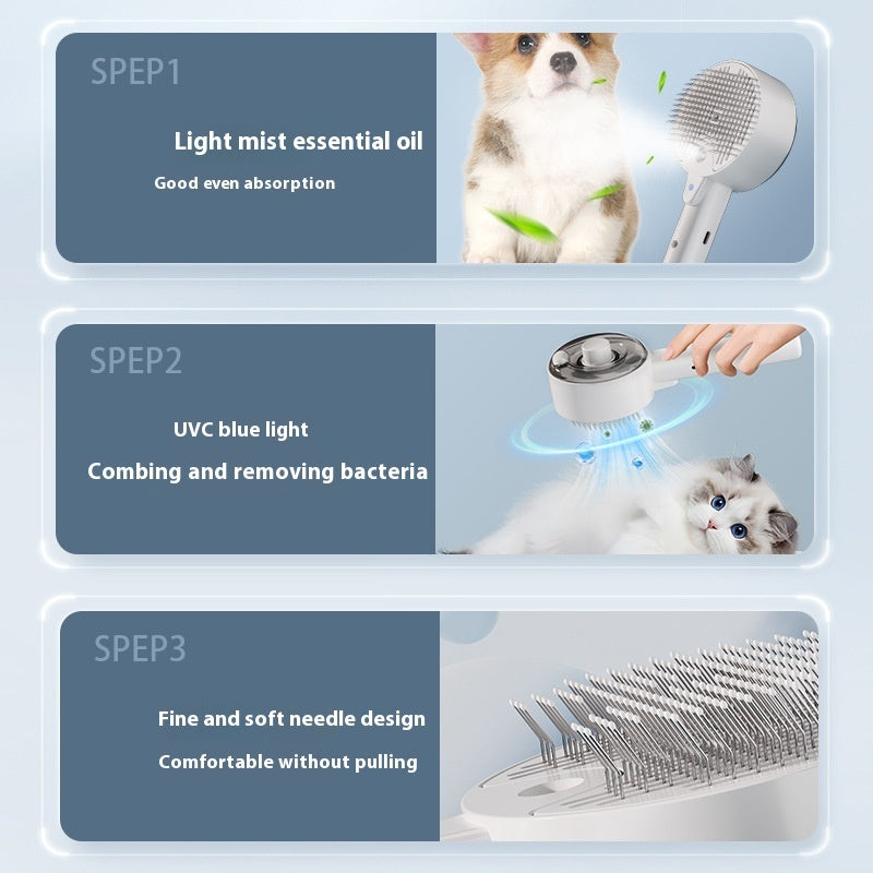 Self-Cleaning Pet Hair Remover Steam Brush Grooming Tool