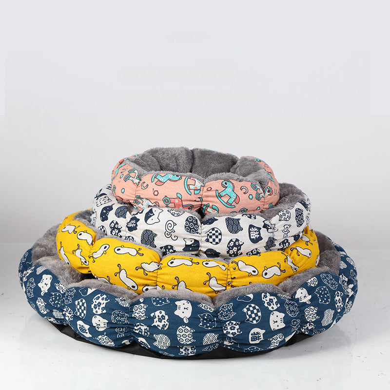 Calming Donut-Shaped Pet Bed Soft Fluffy Round Nest