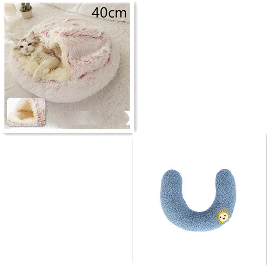 2-in-1 Plush Pet Bed Warm Soft Round Nest