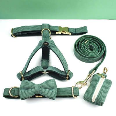 Green Velvet Pet Collar With Matching Leash