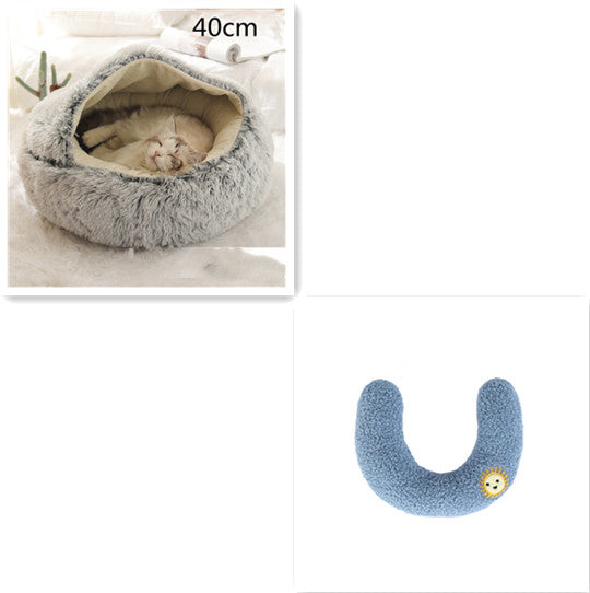 2-in-1 Plush Pet Bed Warm Soft Round Nest