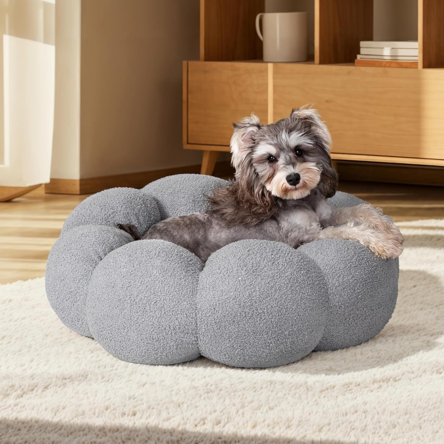 Calming Plush Flower Pet Bed Round Donut Cuddler
