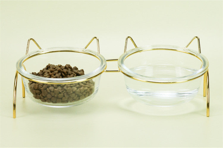 Glass Pet Feeding Bowl With Metal Rack For Food And Water