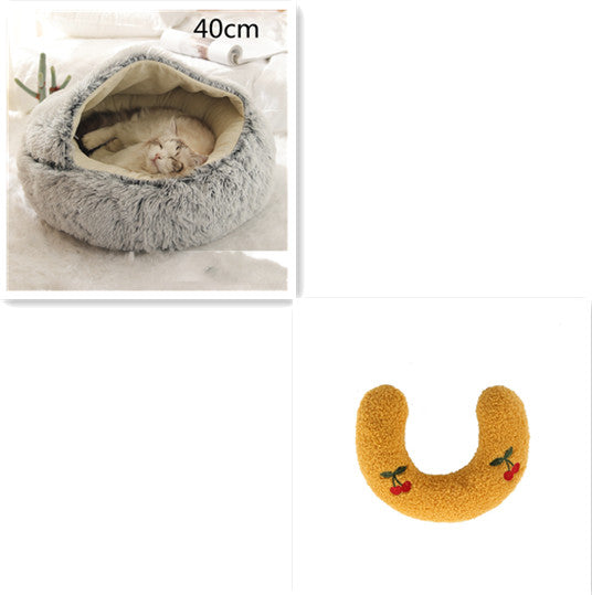 2-in-1 Plush Pet Bed Warm Soft Round Nest