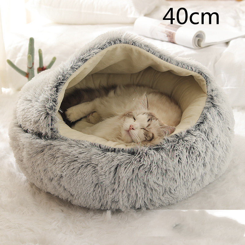 2-in-1 Plush Pet Bed Warm Soft Round Nest