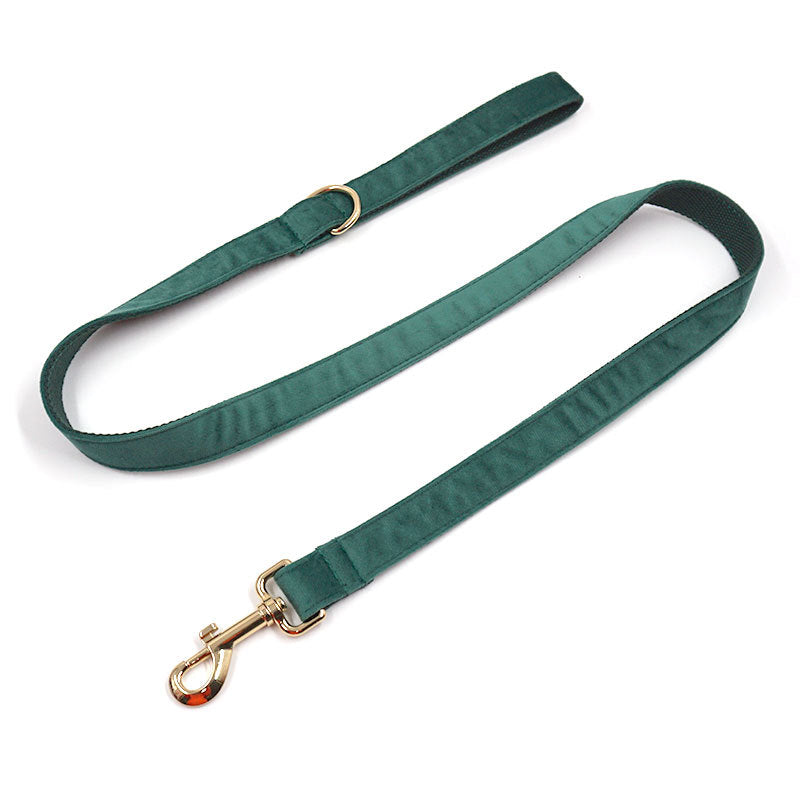 Green Velvet Pet Collar With Matching Leash