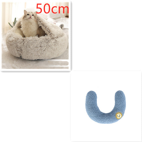 2-in-1 Plush Pet Bed Warm Soft Round Nest