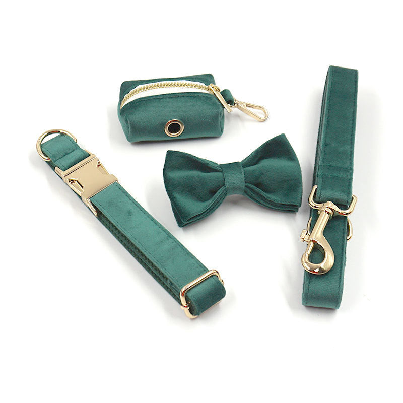 Green Velvet Pet Collar With Matching Leash