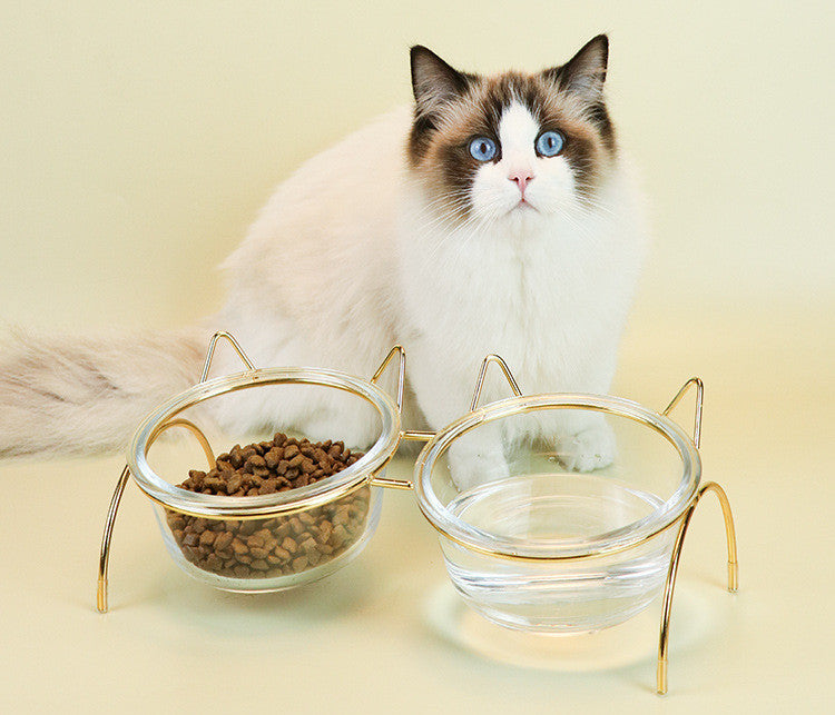 Glass Pet Feeding Bowl With Metal Rack For Food And Water