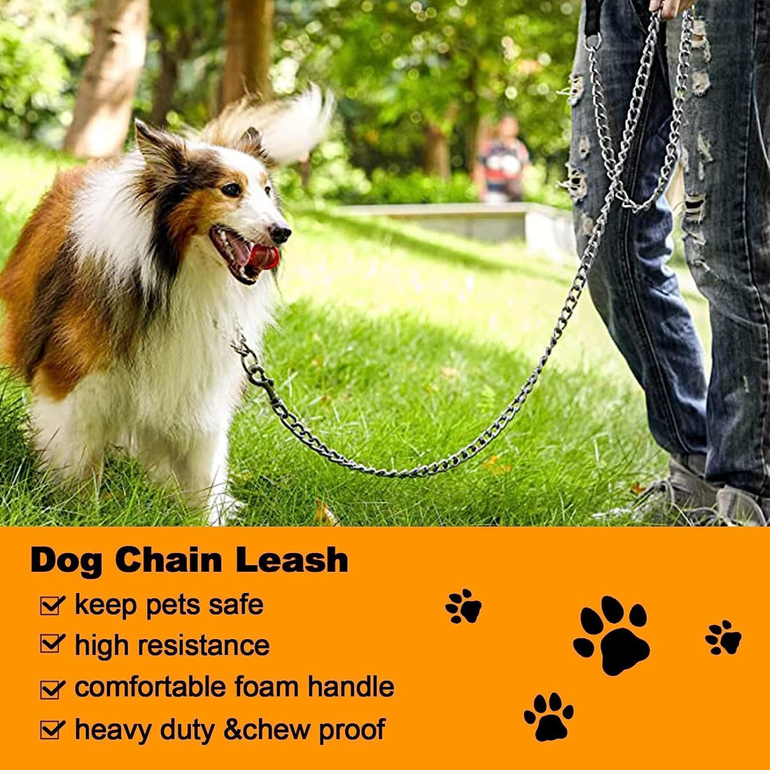 Heavy-Duty Metal Pet Leash Chew-Proof Padded Handle