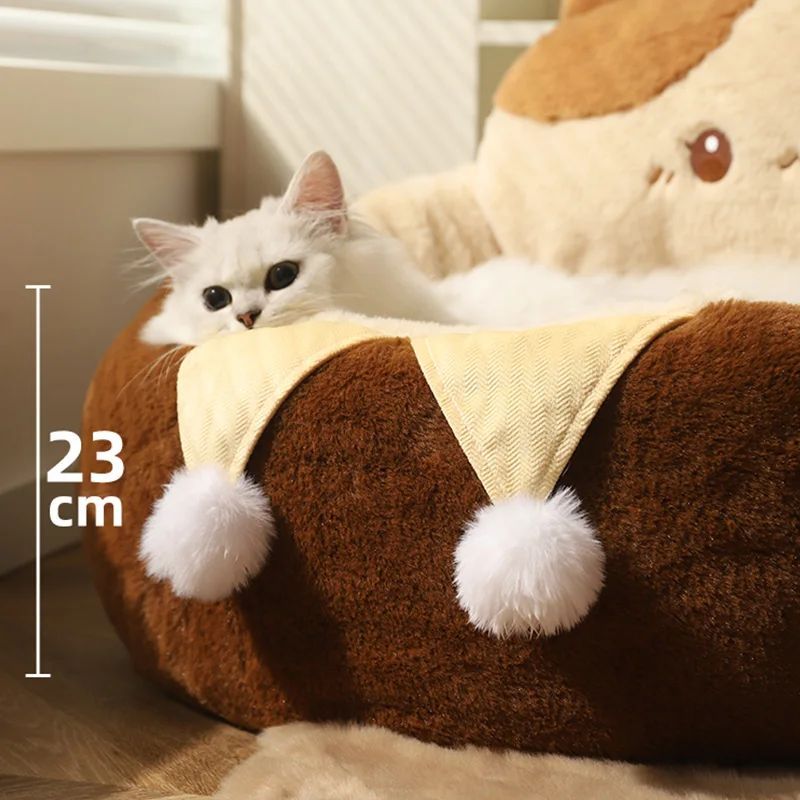 Round Plush Pet Bed Warm Deep Sleep Cushion